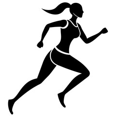 Marathon run, A Woman Running vector silhouette, white background