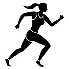 Marathon run, A Woman Running vector silhouette, white background
