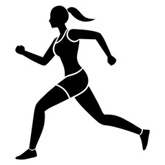 Marathon run, A Woman Running vector silhouette, white background
