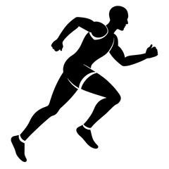 Marathon run, a man running vector silhouette, white background