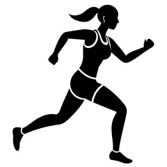 Marathon run, A Woman Running vector silhouette, white background