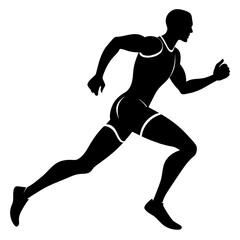 Marathon run, a man running vector silhouette, white background