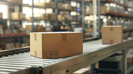 Warehouse order picker packing and sealing cardboard box with tape for dispatch 