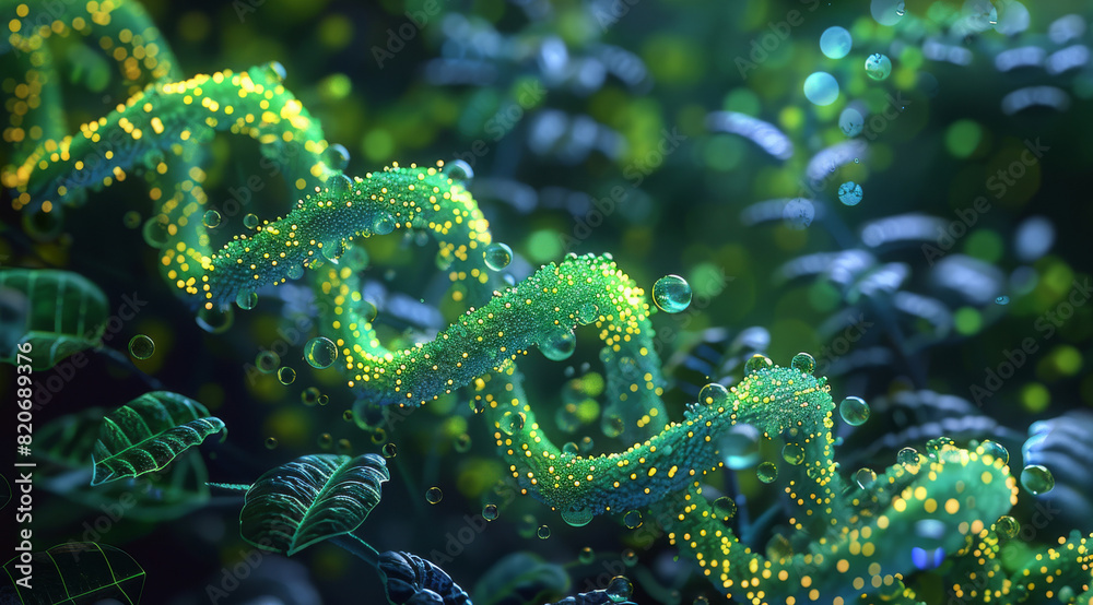 Aufkleber a vibrant 3d rendering of chloroplast dna, shown within the chloroplasts of a plant cell. the backgr