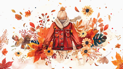 Bouquet of flowers with autumn clothes accessories 