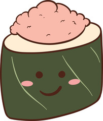 green sushi roll with a smiling face on it