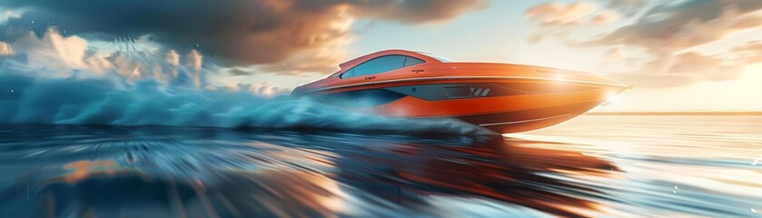 Obraz premium Speed boat racing across a sparkling ocean