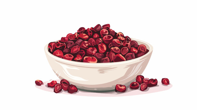 Bowl with dried barberries on white background Vector