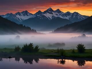 Fototapeta premium Inspiring Sunrise Over Majestic Mountain Range