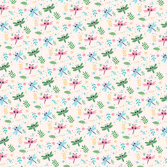 Cute seamless dragonflies background