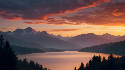 Fototapeta premium Inspiring Sunrise Over Majestic Mountain Range