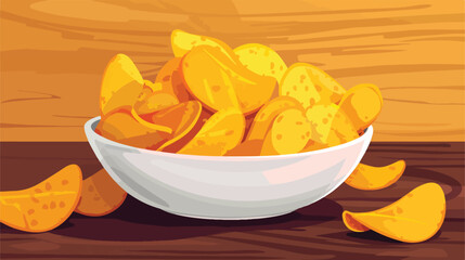 Bowl with tasty potato chips on table Vector illustration