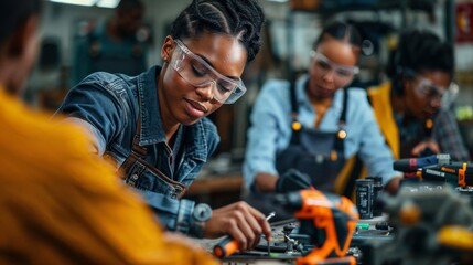 Collaborative Innovation: Diverse Team in Industrial Workshop