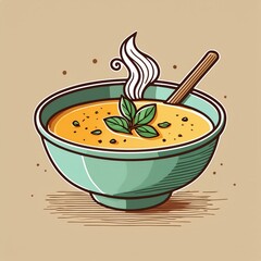 cartoon bowl of soup with spoon