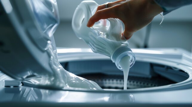Pouring Detergent in Washing Machine