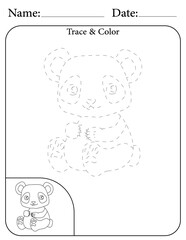 Panda Printable Activity Page for Kids. Educational Resources for School for Kids. Kids Activity Worksheet. Trace and Color the Shape