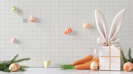Bunny ears with Easter eggs carrots and gift box