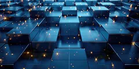 Obraz premium Twinkling stars on a sea of geometric blue cubes