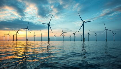 A large group of wind turbines are in the water by AI generated image