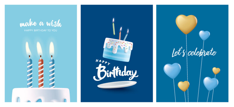 Happy Birthday celebration typography design with 3d birthday cake for greeting card, poster or banner. Vector illustration