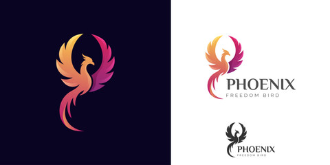 Phoenix gradient logo illustration. awesome phoenix wing logo animal abstract design