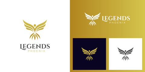 Phoenix creative logo idea logo illustration design. golden Color Phoenix Bird with Spread Wing Logo Design