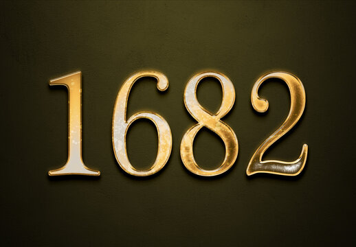 Old gold effect of 1682 number with 3D glossy style Mockup.