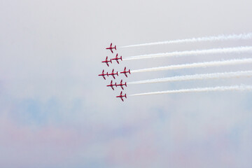 Palio Faliro,Greece -May 18,2024.RAF bitish acrobatic display team The Red Arrows perform at Palio...
