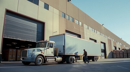 Semi Truck Parked in Front of Warehouse