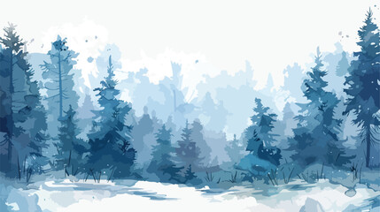  Winter forest watercolor forest landscape. Vector illustration