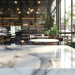 Bokeh effect in an office interior with marble stone tabletop for product display. Concept Bokeh Effect, Office Interior, Marble Stone Tabletop, Product Display, Photography