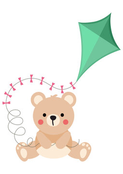 recommend clip art: Cute teddy bear sitting holding a kite