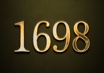 Old gold effect of 1698 number with 3D glossy style Mockup.