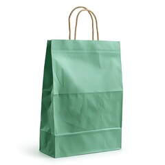 Green paper shopping bag. Recycled paper shopping bag isolated on white background with shadow. Zero plastic waste carton bag