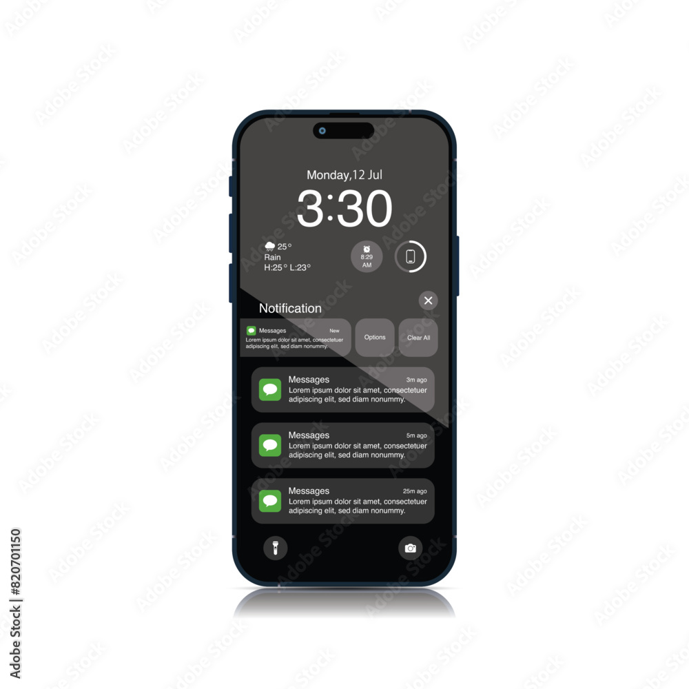 Poster smartphone push notification templates: optimize mobile phone sms popups with options and clear butt