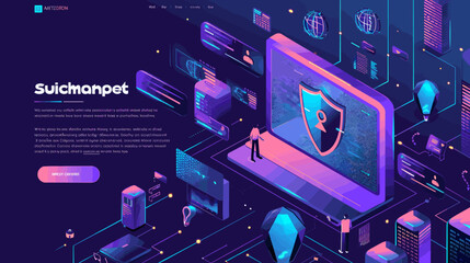 Sensitive Data Landing Page Template Featuring Businesspeople or Programmers and Security Shield, Representing Data Protection and Cybersecurity