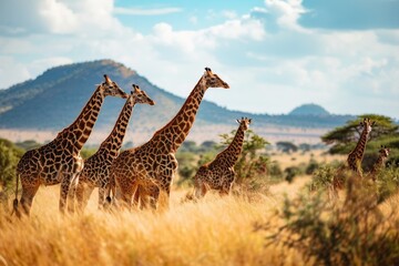 Fototapeta na wymiar Group of giraffes in the National Park Kenya, AI generated