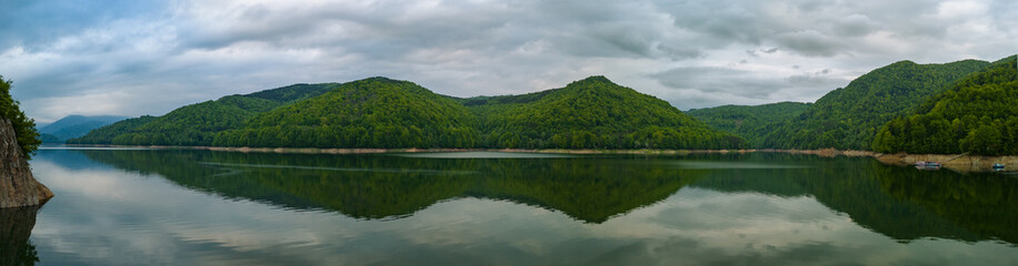 Vidraru Dam - aerial view on a cloudy day