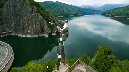 Vidraru Dam - aerial view on a cloudy day