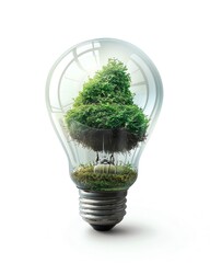 A light bulb with a tree growing inside it