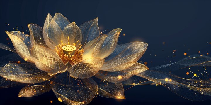 Luxury golden lotus flower line art background . Natural botanical elegant flower with gold line art. illustration