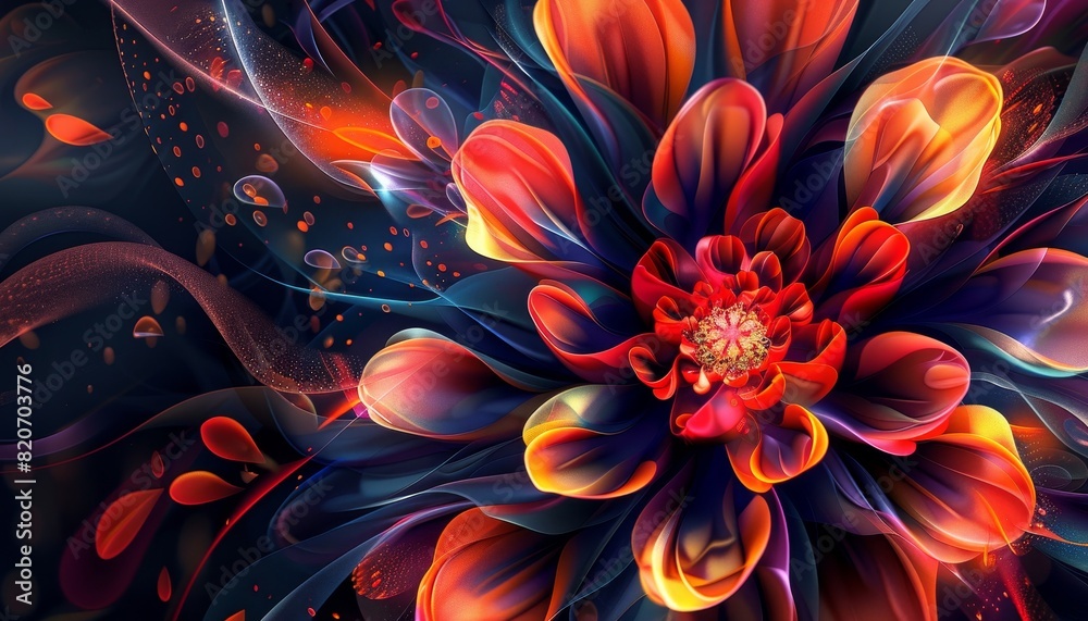 Canvas Prints a colorful flower with red petals and green leaves by ai generated image