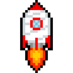 Pixel art cartoon white red launching rocket icon 2