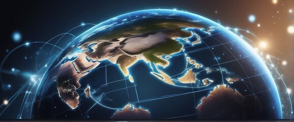 digital world map illustration. world trade and communication routes.