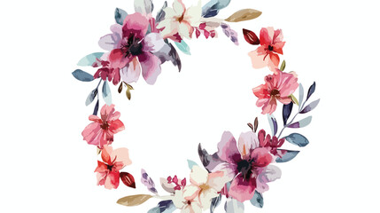 Colorful watercolor floral wreath for wedding birthda