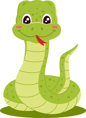 Cute smiling snake isolated on white background. Symbol of the year of the snake. Vector illustration