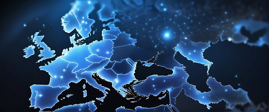 digital europe map illustration. world trade and communication routes.
