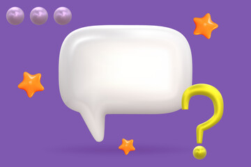 3d dialogue bubble various cloud with star and question. White speak balloon for social media. 3d speech box render vector.
