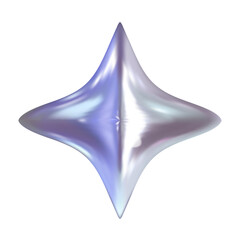 Chrome 3d star metal element. Silver and purple holographic shape. 3d chrome vector for futuristic and 90s design