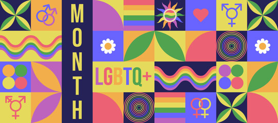 Geometric LGBTQ Pride mosaic holiday banner